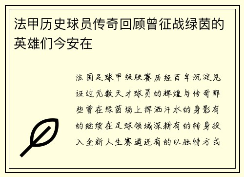 法甲历史球员传奇回顾曾征战绿茵的英雄们今安在